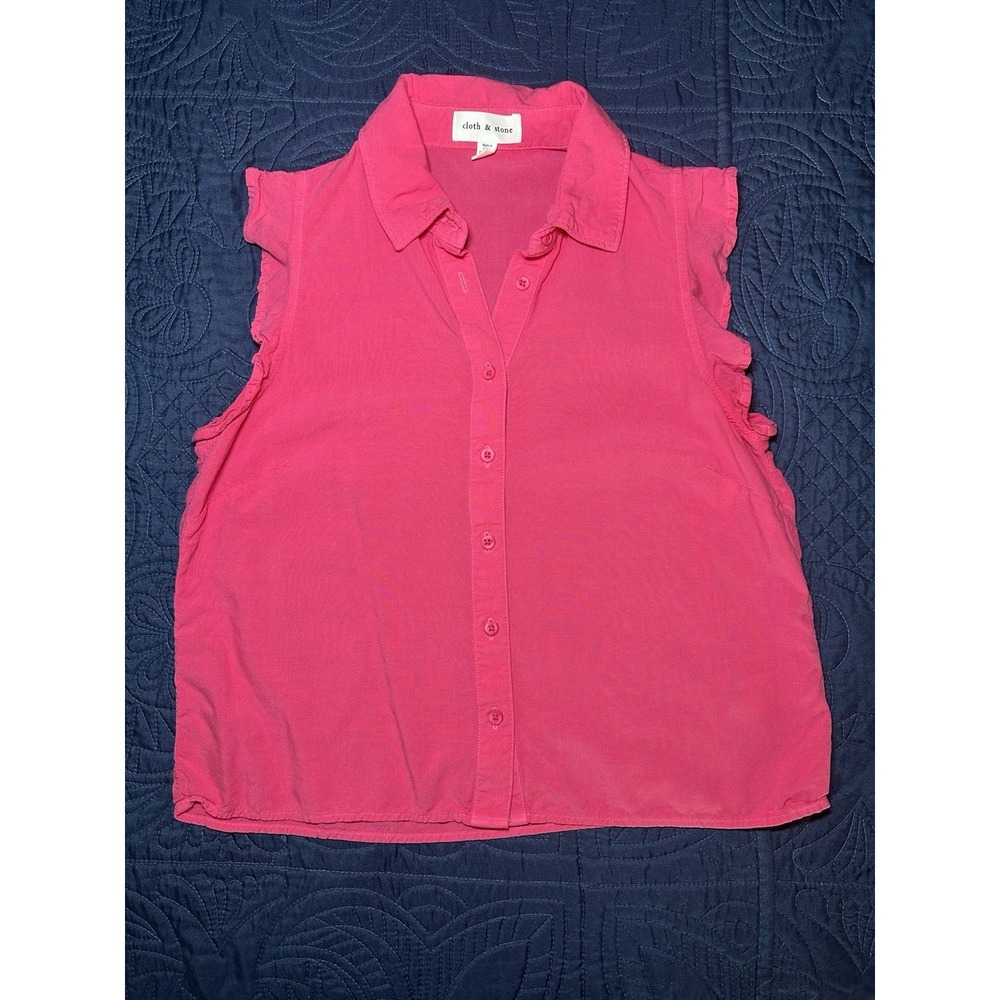 Cloth & Stone‎ Anthropologie Button Up Tank Ruffle Sleeveless X-Small XS Pink